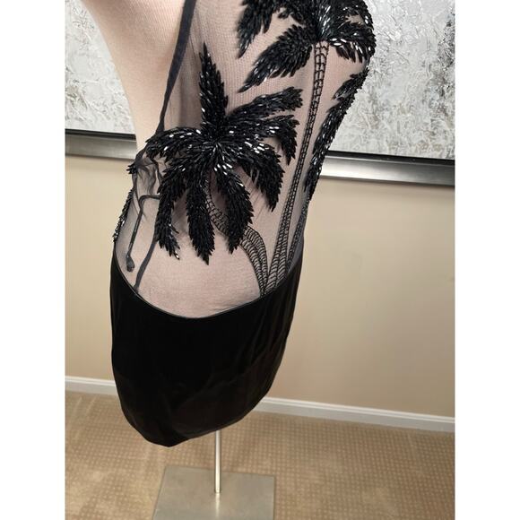 Retrofete Ondine Sequin Embellished Palm Tree Sheer Black Mini Dress Size Medium - Picture 6 of 9